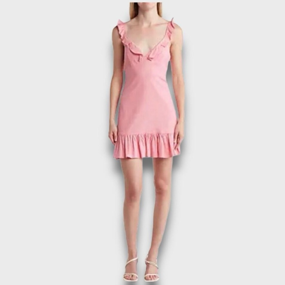 Elodie Coral Pink Ruffled Smocked Mini Dress S Boho